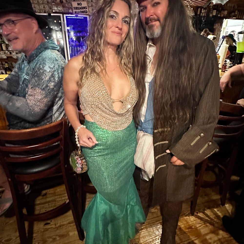 Sparkling Green Mermaid-Style Skirt and Beaded Top Set